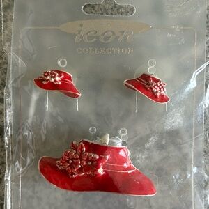 ICON Red Hat and Earrings Jewelry Set